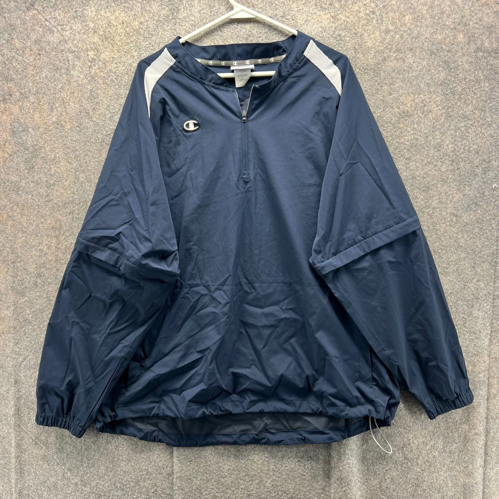 Champion Jacket Mens XL Navy Quarter Zip Windbreaker Lightweight Pullover Layer