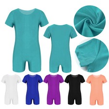UK Boys Girls Short Sleeve Biketard Unitard Bodysuit Dance Gymnastic Leotard