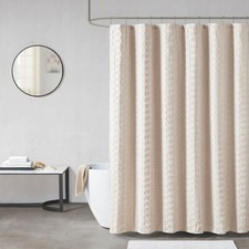 Madison Park Modern Woven Clipped Solid Shower Curtain for Bathroom Decor 72x72"