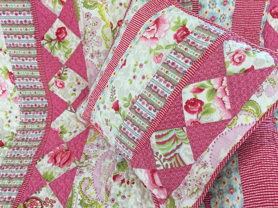 Pretty Pink Florals Stella Quilted Cotton Sofa Chair Bedroom Throw Blanket - image 4 of 4