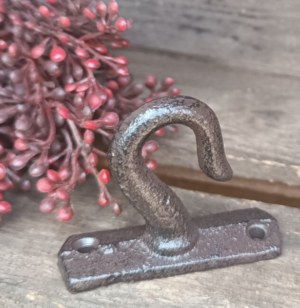 ❤ Kleiner Deckenhaken Haken Garderobe Blumenampel Gusseisen Antiklook Braun ❤-image