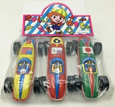 Vintage Tin Sheet Metal Litho Racecar Car Set USA Japan