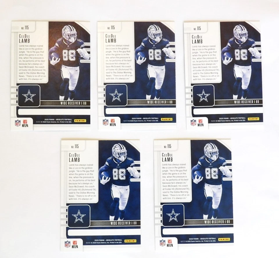 2020 Panini Absolute CeeDee Lamb Rookie Card #115 Dallas Cowboys Lot - Image 2 of 2