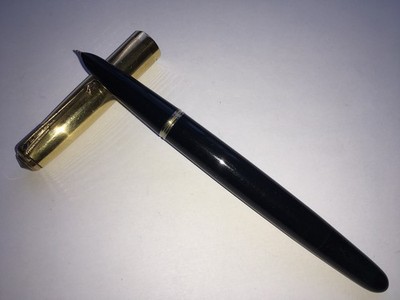 C1950s PARKER BLUE DIAMOND 51 1/10 16K GOLD FILL&DARK TORQUOISE FÜLLFEDERHALTER