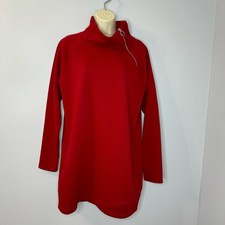 Athleta Cozy Karma Asym Weatshirt Dress Red Soft Fleece Lined Casual Women's M