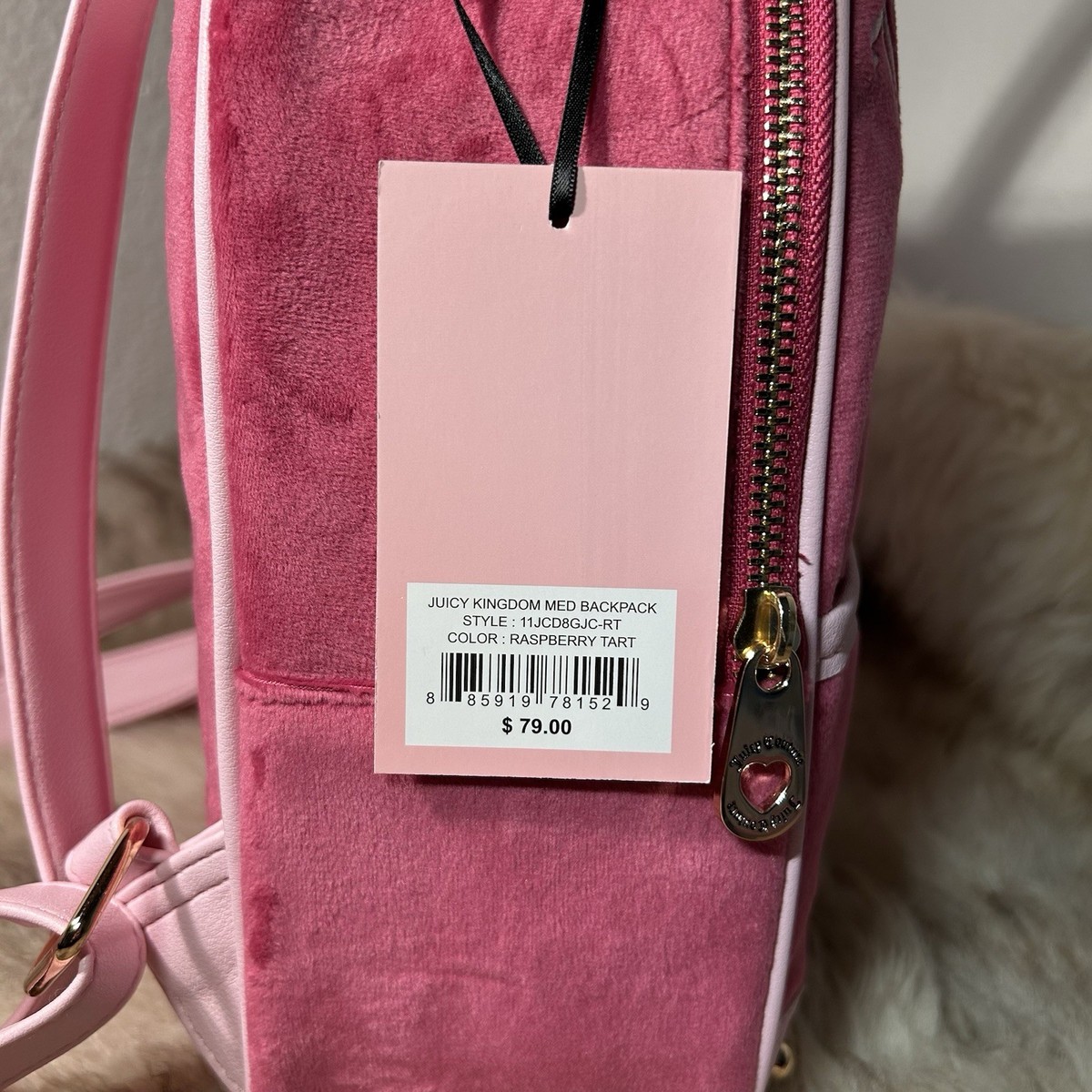 NWT JUICY COUTURE FULL SIZE BACKPACK RASPBERRY $108 NWT Juicy Couture Raspberry Tart Debossed Hot Pink... | Depop main image 4