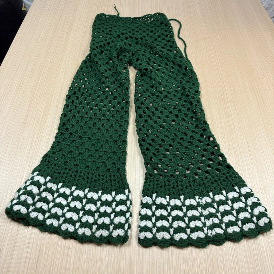 Vintage 60s 70s Bell Bottom Crochet Pants Sweater Open Knit Size Medium Hippie - Image 2 of 4