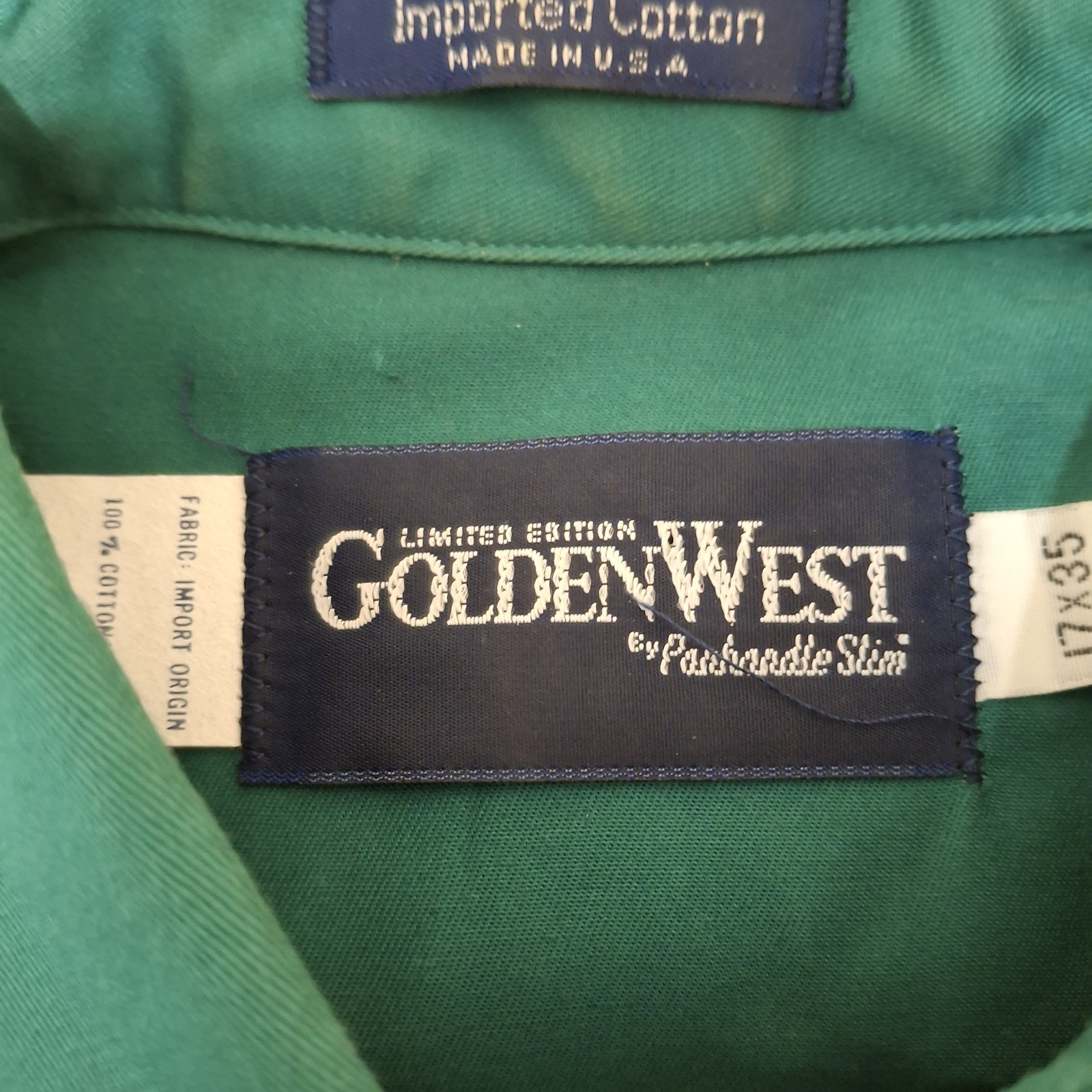 Vtg GoldenWest by Panhandle Slim Shirt Mens 17 x 35 Green Western Made In UsA