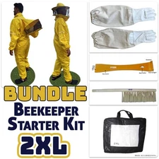 2XL Bee Suit Bundle with Gloves, Hive Tool & Brush | Removable Veil | Yellow