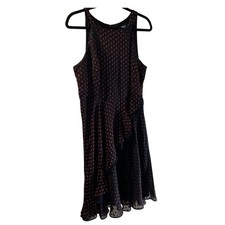 Eva Franco Navy Blue Red Polka Dot Halter Keyhole Back Ruffle Dress Size 14