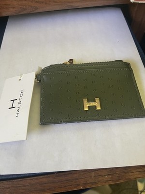 NWT Halston Green Monogram Card Holder Wallet