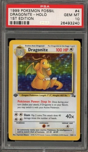 Pokemon Dragonite Fossil 1st Edition Holo Rare #4 PSA 10 Gem Mint