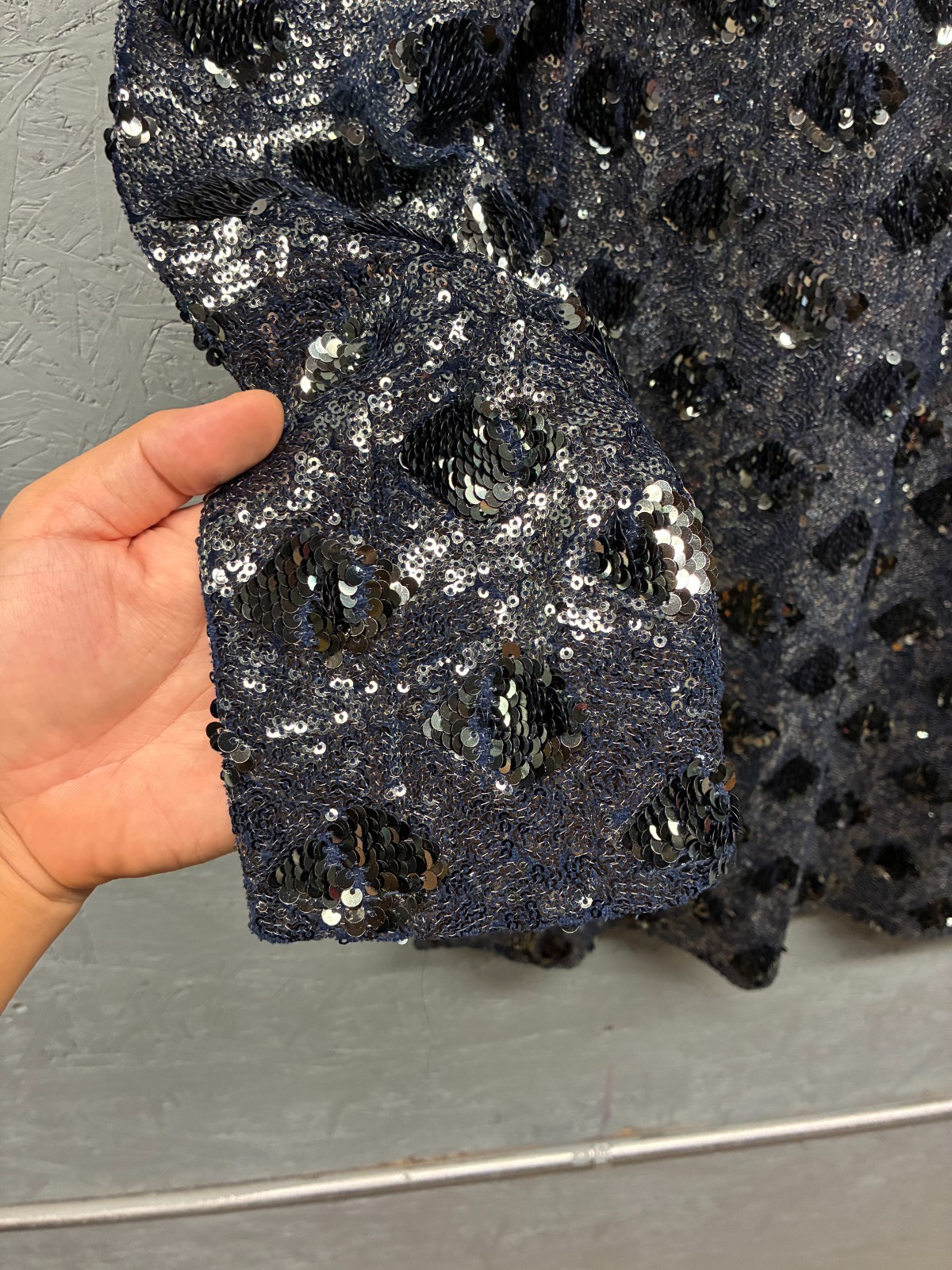 Zara Knit Sequin Tunic Top Women’s Size S Navy Blue Sparkle Party 3/4 Sleeve thumbnail 3