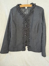 CHICO'S Textured Crinkle Ruffle Detail Jacket Blazer Black Size 2 US L/12