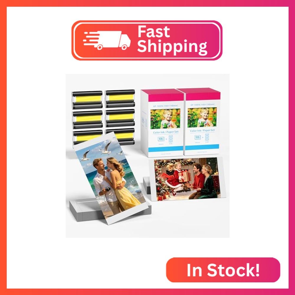 2-PK Compatible with Canon Selphy CP1300 CP1500 Ink and Paper 4x6" KP-108IN
