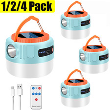 1/2/4pcs Solar Camping LED Lamp Rechargeable Tent Light w/Remote Lantern Hiking