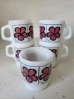 Rare 5 Pc Vintage Mid Century Fire King USA Stackable Coffee Mugs Violet Flower
