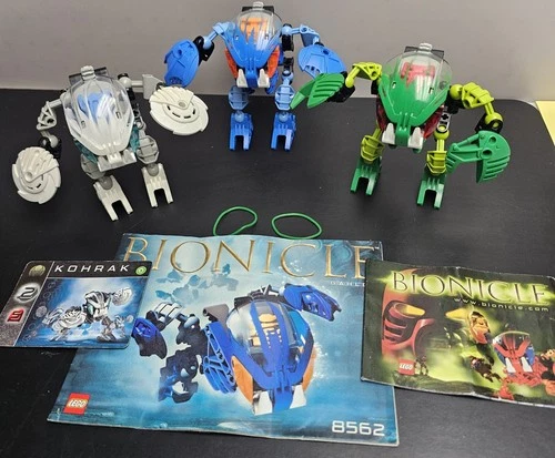 Lego Bionicle Bohrok Set Of 3. Blue 8562, Green 8564, White 8565 *Read*