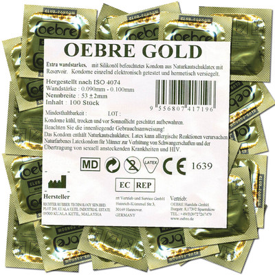Oebre Club Gold Kondome 100 Stück extra stark 0.083mm, Beutelware, Kondomvorrat