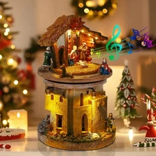 Christmas Nativity Scene with Lights & Music – Animated Rotating Manger Holy Fam