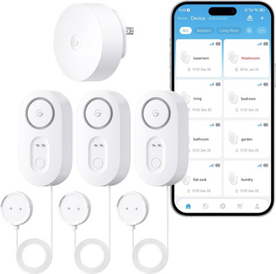 Smart Water Leak Detector 3 Pack with WiFi, Alarm & 5-Year Battery Life