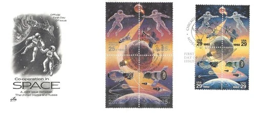 1992 US-Russia Joint Issue Cooperation in Space First Day Cover Dual Se-tenant