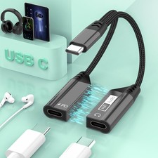 Magnetic 2-in-1 USB C to Dual USB C Audio Jack Headphone Splitter and Charge ...