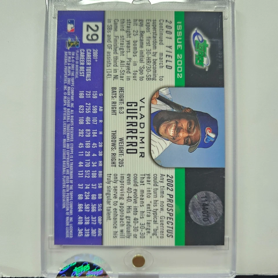 2002 etopps #29 Vladimir Guerrero Montreal Expos - Image 2 of 2