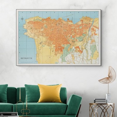 1952 Map of Beirut Lebanon   City Districts, Streets & Urban Development Print