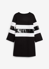 Neu Kleid Gr. 44/46 Schwarz Weiß Langarmkleid Partykleid mit Pailletten