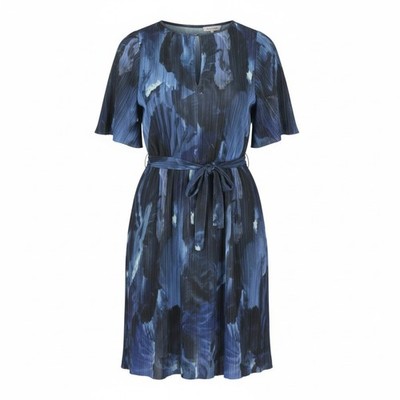 MAX&CO. Damen Kleid XS Blau Muster Texturiert Kurzarm Midi Mit Gürtel
