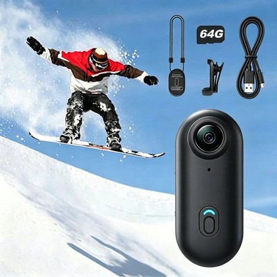 4K Thumb Action Camera 64G POV Portable Mini Body Cam Vlogging for Biking Skiing