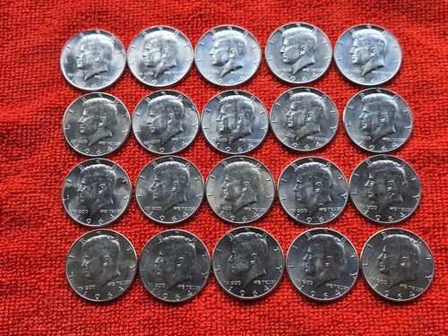 1964 Kennedy half dollars Roll of 20 BU Coins 90% Silver