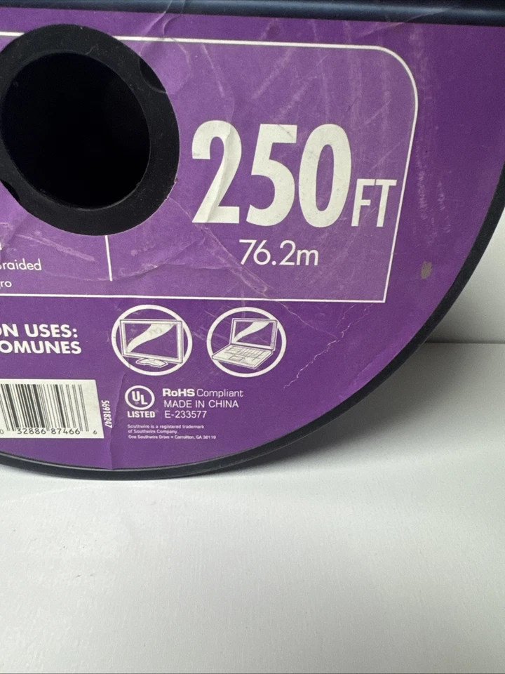 250-ft Roll, 18AWG, RG6 Black Coaxial Cable Southwire New - Image 3 of 4