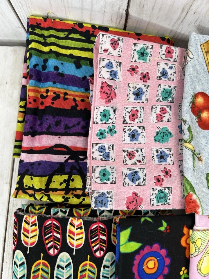 14 Fat Quarter Lot Cotton Fabric Quilting Varied Designs Batik 2 Repeats - Image 4 of 4