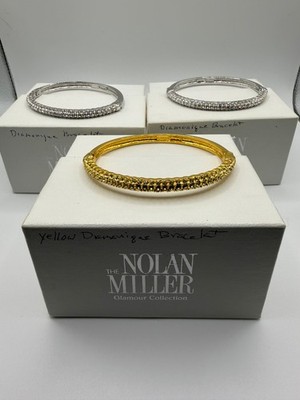 Set of 3 NOLAN MILLER Oval Hinged Bangle Bracelet With Crystals