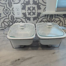 Twin Ceramic 1 Quart Set Serving Dishes With Warming Stand And Lids
