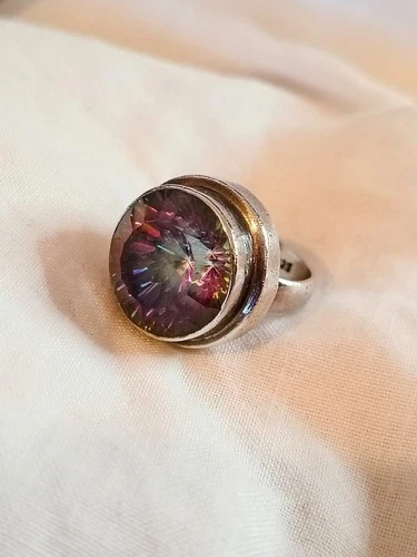 Vintage Sterling 925 Silver Iridescent Rainbow Mystic Topaz Ring,M-m.5.hippie