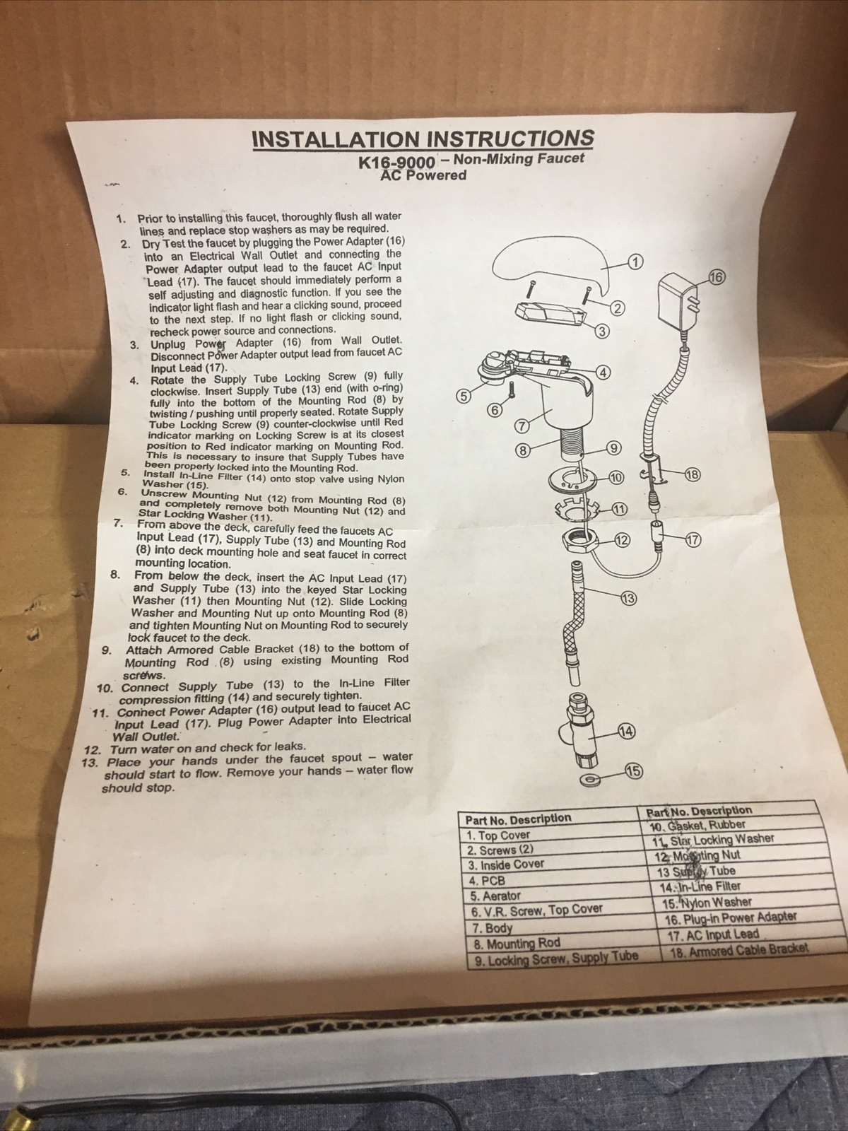 Component Hardware Group Ac Power Touchless Faucet K16-9000 Encore Electronics