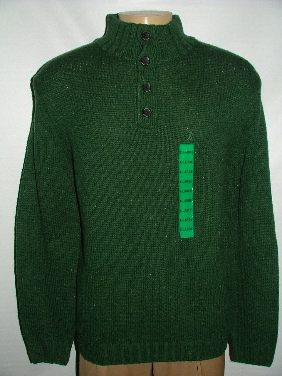 NEW WT NAUTICA HENLEY SWEATER SIZE XL WOOL NYLON ACRYLIC GREEN SOLID #150