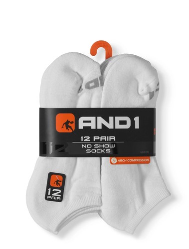 AND1® Men's No Show Socks 12 pack "ARCH COMPRESSION~Reinforced heel and Toe" - Picture 8 of 9