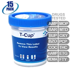 NEW Mintegrity Drug Test 14-Panel T-Cup Urine Home Kit 15-Pack #MI-TDOA-8145EF