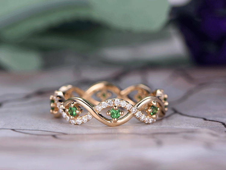 2ct Green Emerald Wedding Band Ring Infinity Stackable Gold Plated Silver