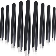 Paquete de 12 pinzas para cejas con punta inclinada de acero inoxidable