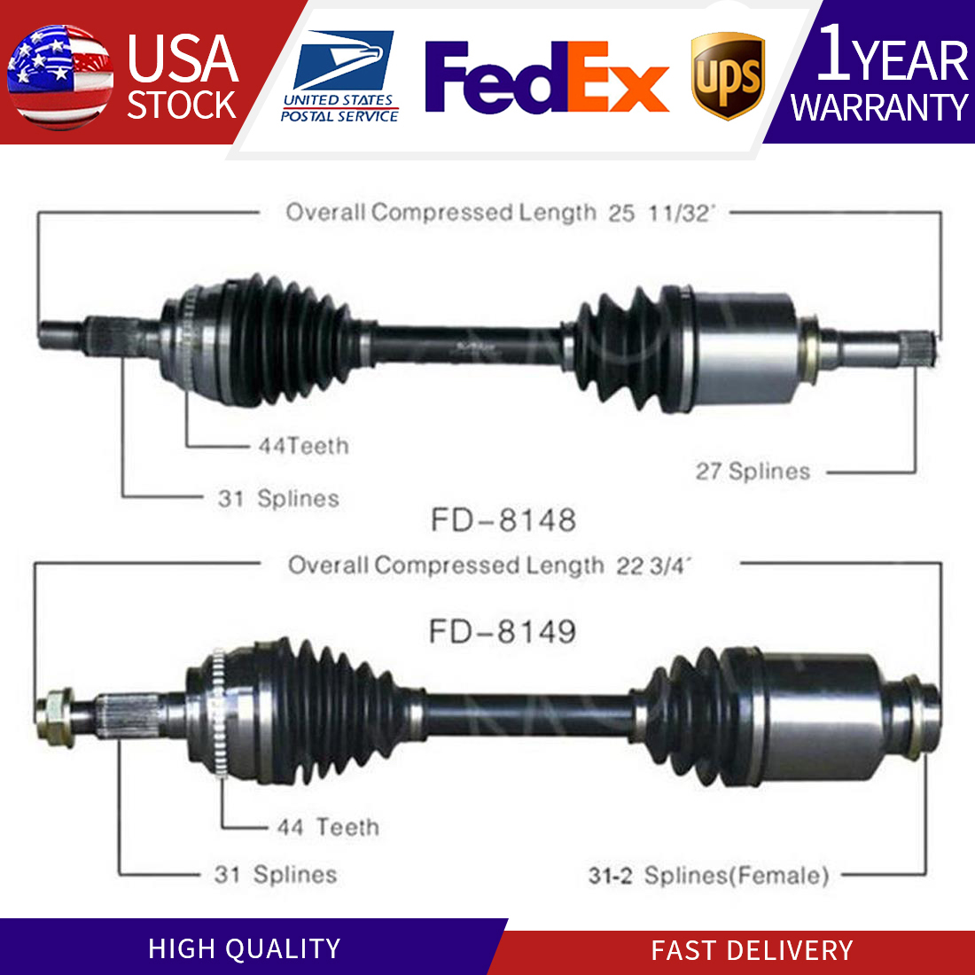 For Ford Edge Lincoln MKX FWD 07-12 Pair Front CV Axle Joint