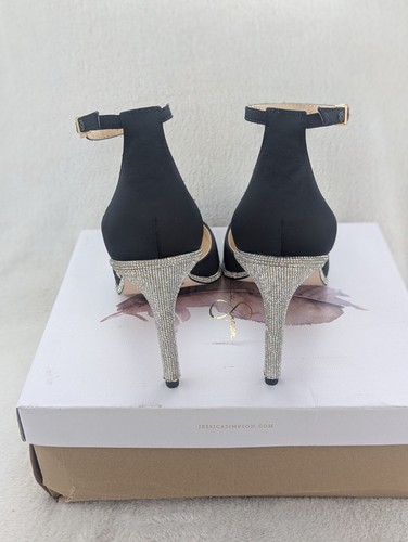 Size 8.5 Women's Jessica Simpson Pemota Black Matte Satin Pointed Toe Pumps - Picture 5 of 8