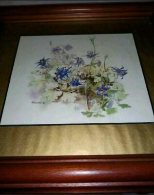 Watercolour?? Real Wood Frame Signature Excellent Condition Floral Motif