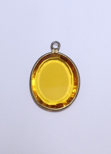 Antique Amber Yellow Glass Oval Large Pendant - Picture 3 of 4