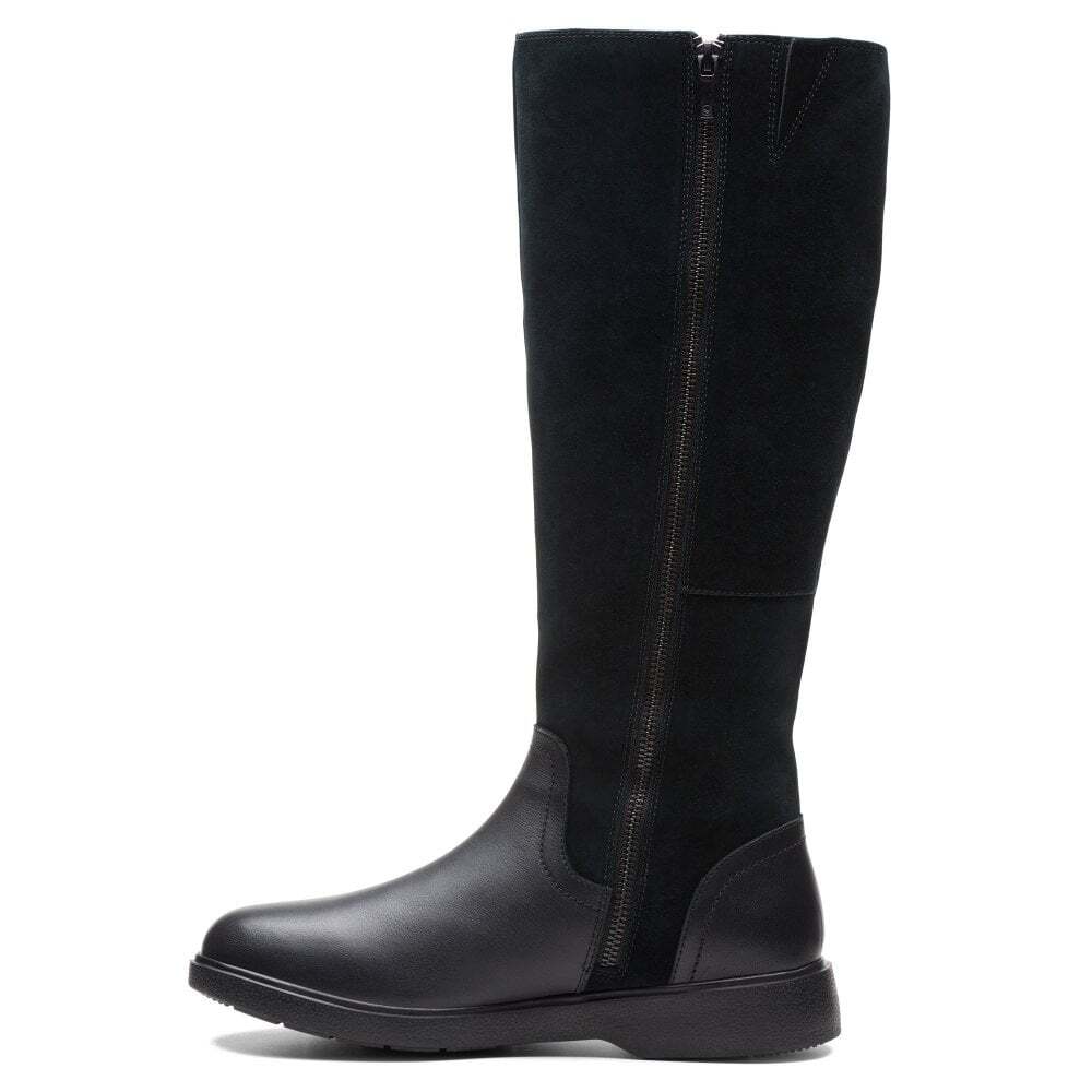BNIB Clarks Unstructured Womens UN ELDA HI Black Suede Waterproof Long