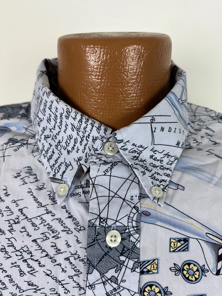 Camisa Roundtree & Yorke Años 90 Hombres XL Avión Mapa Viaje Diario Algodón Hawaiano De Colección Foto 3 de 4